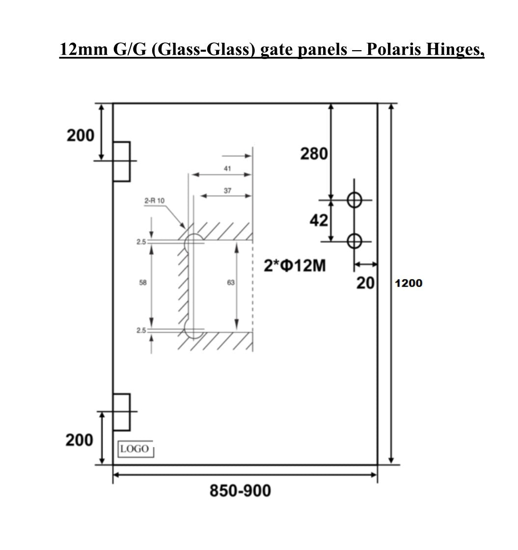 Clear Toughened Glass - Glass Polaris Gate 12mm (T) x 1200mm (H)