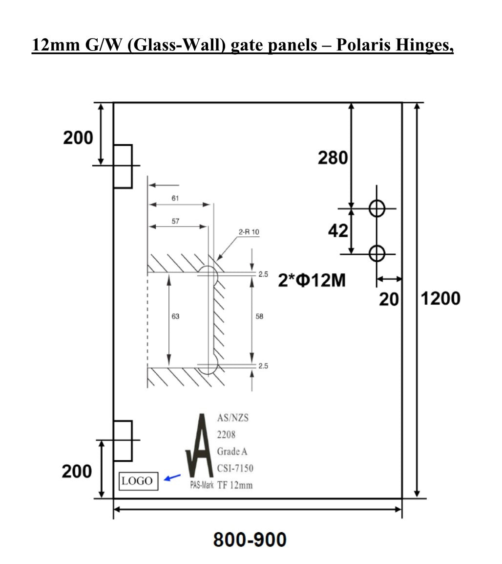 Clear Toughened Wall - Glass Polaris Gate 12mm (T) x 1200mm (H)