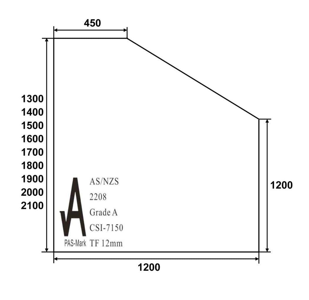 Clear Toughened Glass Pool Raked Panel 12mm (T) x 1200 (W)