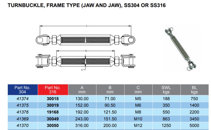 Turnbuckle Jaw & Jaw G316 Stainless Steel