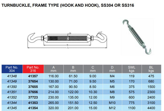 Turnbuckle Hook & Hook G316 Stainless Steel